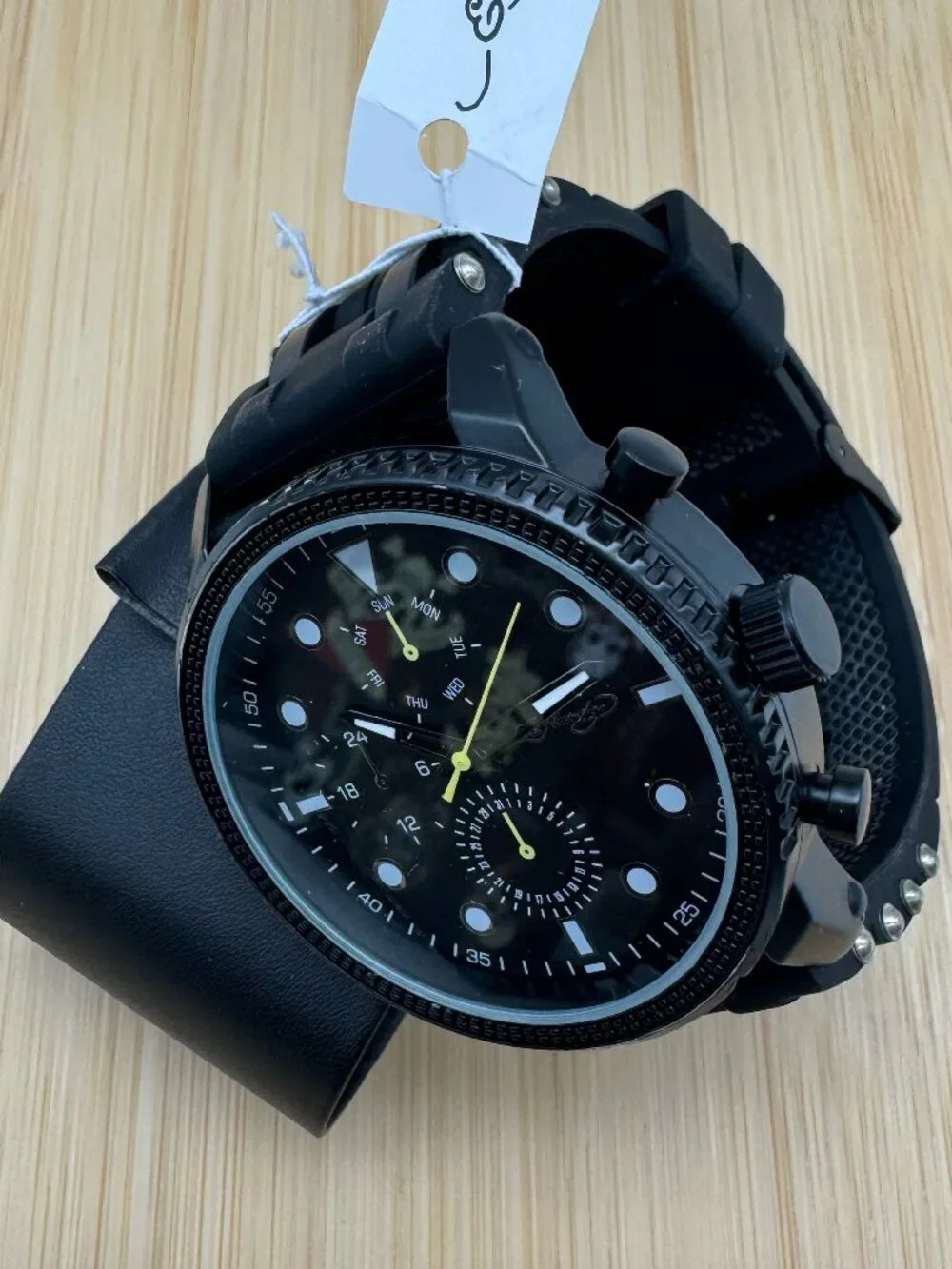 ED HARDY Men's Matte Black Watch with Round Face and Black Silicone Strap 50444